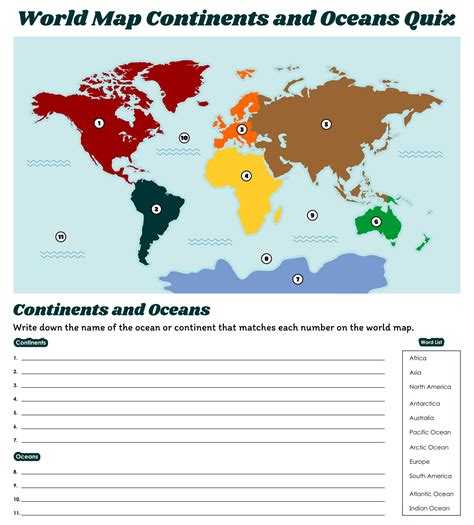 Continents And Oceans Map - 10 Free PDF Printables | Printablee