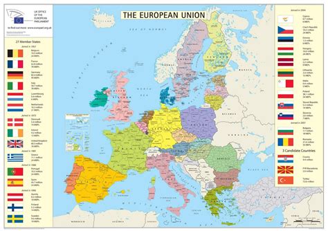 Miembros de la Unión Europea Unidos mapa detallado | Europa | Mapas del Mundo