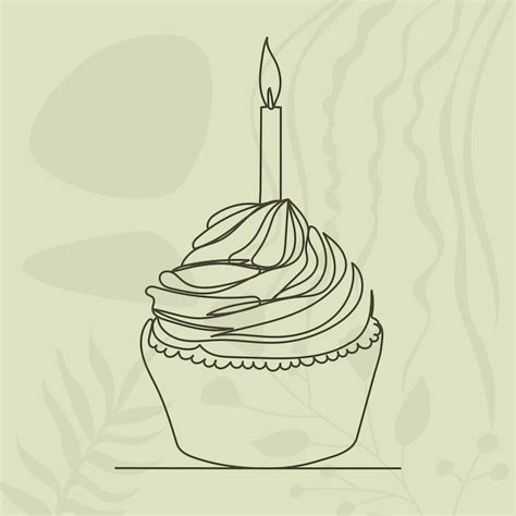 Premium Vector | Cake with a candle one continuous line drawing vector sketch