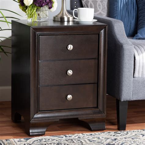 Baxton Studio Gordon Classic and Traditional Dark Brown Finished 3-Drawer Wood Nightstand ...