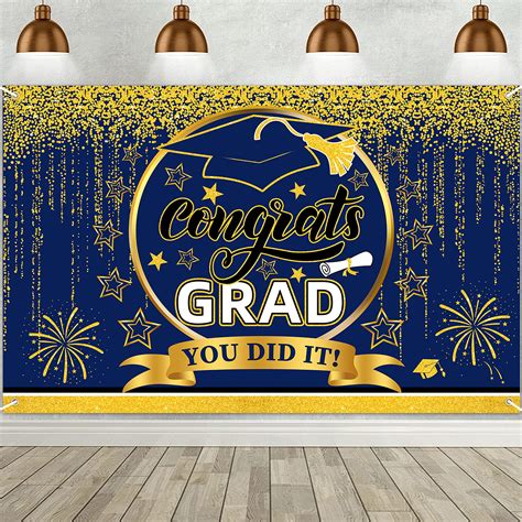 Buy Class of Grad 2023 Background Banner,Blue and Gold Graduation Banner Backgdrop Signs for ...