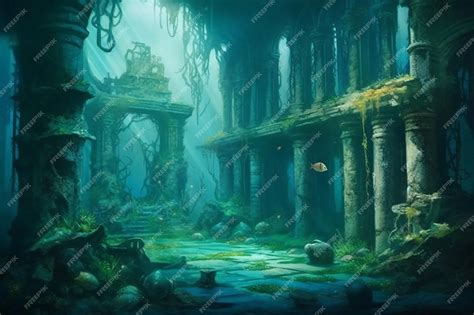 Premium AI Image | Ancient Atlantis sunken in ocean depths