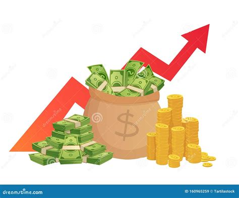 Cartoon Savings Value Growth. Money Profit Increase, Profitable Investments Chart with Red Graph ...