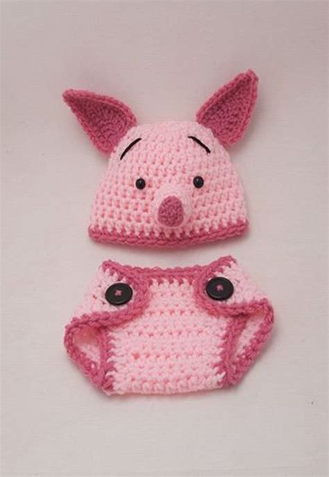 Crochet Baby Pig Outfit Pink Pig Hat Diaper Cover Set Newborn Pig Costume Baby Shower Gift Photo ...