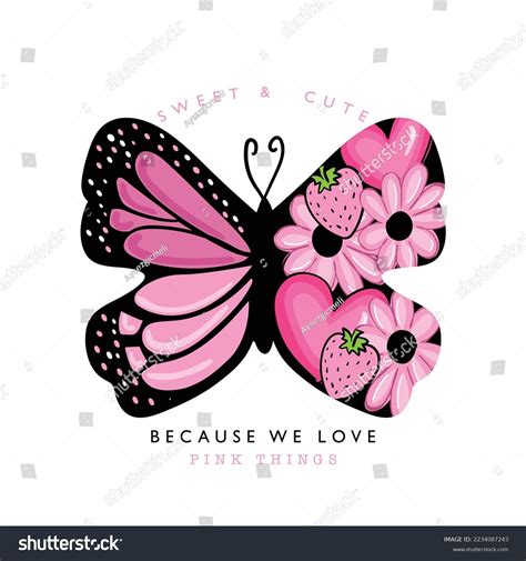 Cute Beautiful Pink Butterfly Drawing Flowers Stock Vector (Royalty Free) 2234087243 | Shutterstock