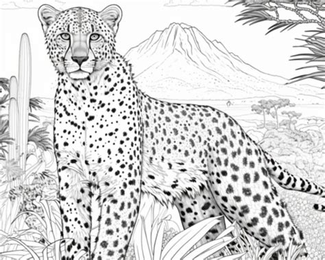 Cheetah Coloring Pages Elegant Black & White Outlined Printable PDF in US Letter and A4 Size ...