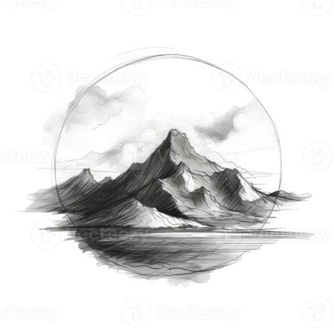 mountains chalk pencil landscape sketch doodle realistic simple poster round wall hand drawn ...