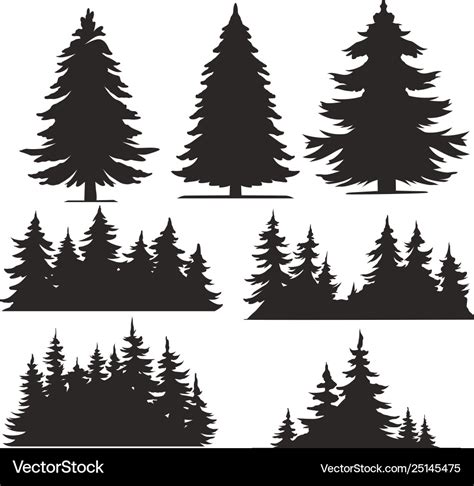 Vintage trees and forest silhouettes set Vector Image