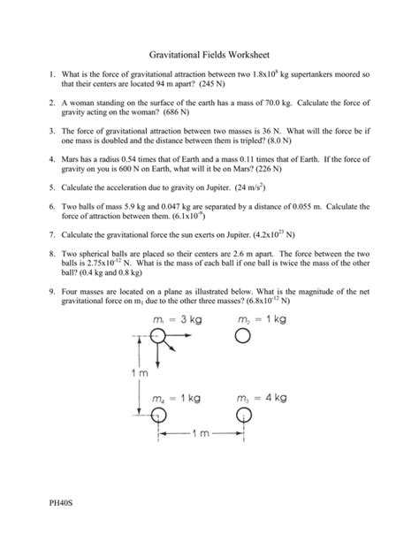 Gravitational Fields Worksheet