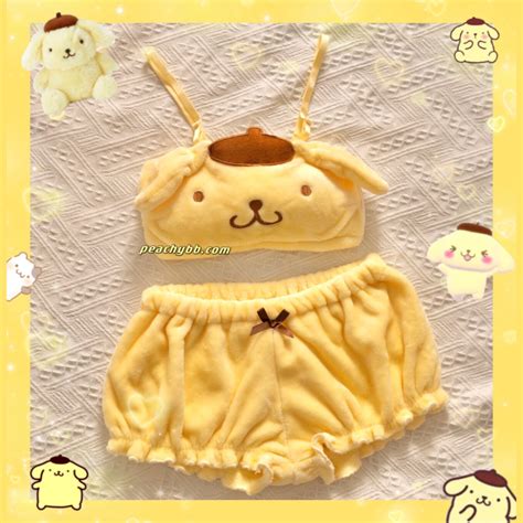 Pompompurin Inspired Pajama Pyjamas Set 2 Pcs Plush Bandeau Top and Shorts PJS Cute Kawaii ...