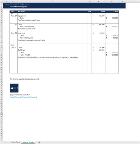 Journal Entry Template - Download Free Excel Template