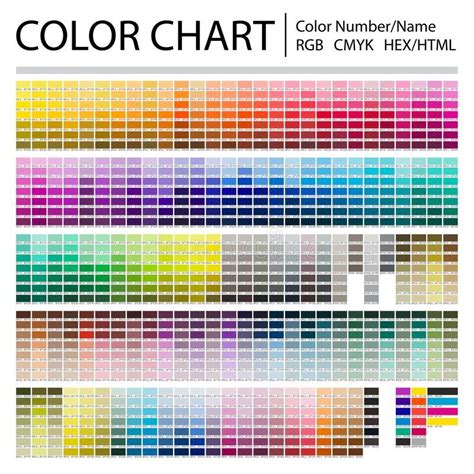 Photo about Color Chart. Print Test Page. Color Numbers or Names. RGB, CMYK, Pantone, HEX HTML ...