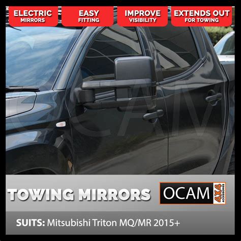 OCAM Extendable Towing Mirrors For Mitsubishi Triton MQ/MR, Black Electric