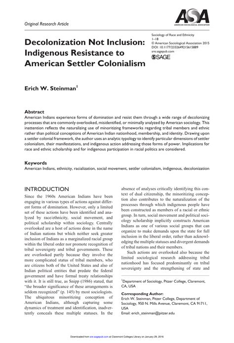 (PDF) Decolonization Not Inclusion: Indigenous Resistance to American Settler Colonialism