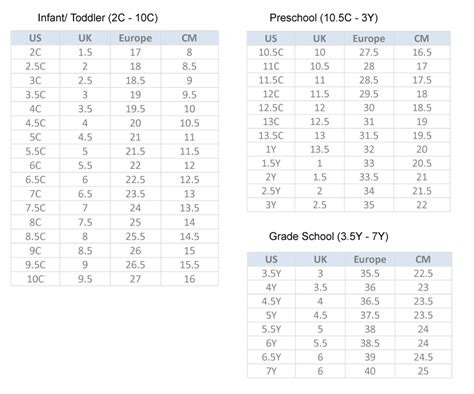 Nike Kids Size Chart