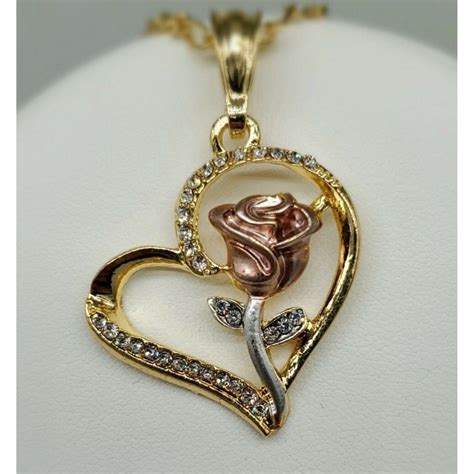 Rose Heart Pendant With Necklace 24k Gold Filled NEW - Etsy