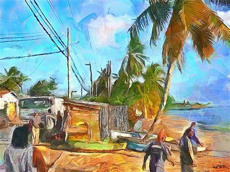 CARIBBEAN SCENES - Beach Village Painting by Wayne Pascall