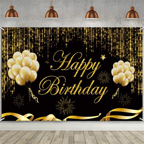 Buy 6 x 3.6ft Happy Birthday Party Backdrop Banner, Large Fabric Washable Glitter Sign ...