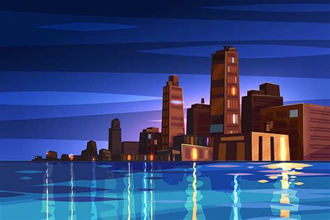 Vector night cartoon cityscape | Pre-Designed Illustrator Graphics ~ Creative Market