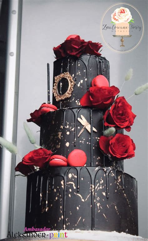 Black wedding cake | Red wedding theme, Black wedding cakes, Black and gold cake