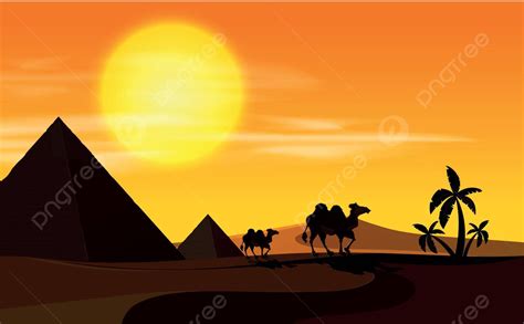 Desert Scene With Camels At Sunset Graphic Wildlife Drawing Vector, Graphic, Wildlife, Drawing ...