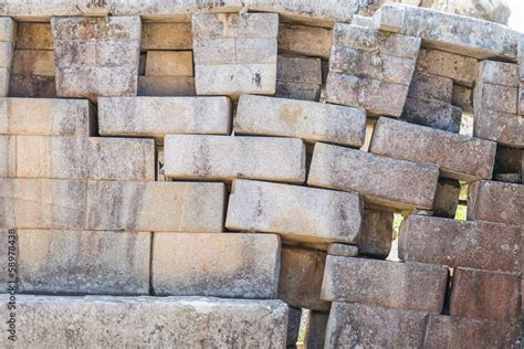 erosion main temple wall Machu Picchu ruins peruvian Andes Cuzc Stock Photo | Adobe Stock