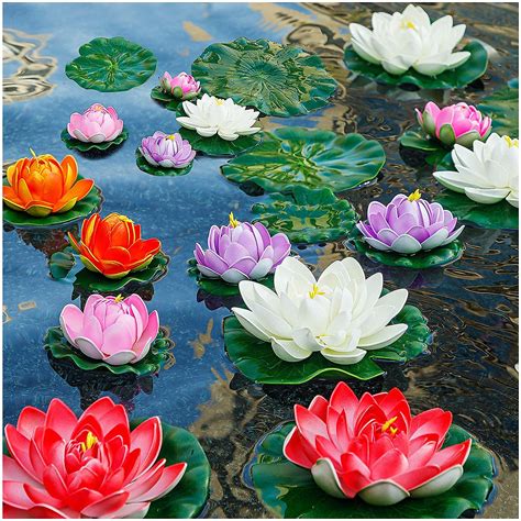 Buy Artificial Lily Pads for Pond, 11in & 6in Artificial Flowers Floating Foam Lotus Flower with ...