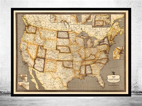 Old Map of United States America - VINTAGE MAPS AND PRINTS