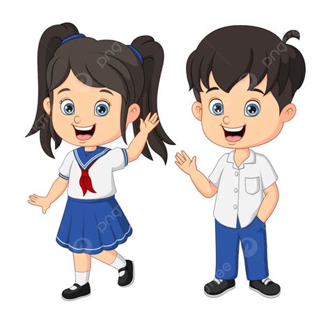 Cute School Children Cartoon Waving Hands, Cute Clipart, Cartoon Clipart, School Clipart PNG and ...