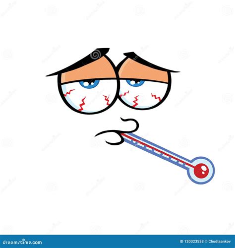 Sick Cartoon Funny Face with Tired Expression and Thermometer Stock Vector - Illustration of ...