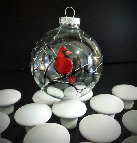 Cardinal Ornament Hand Painted Glass Holiday Christmas Tree