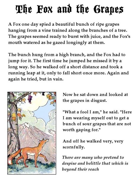 Fox and the Grapes page | Aesop's fables for kids, Kids story books, Fable stories