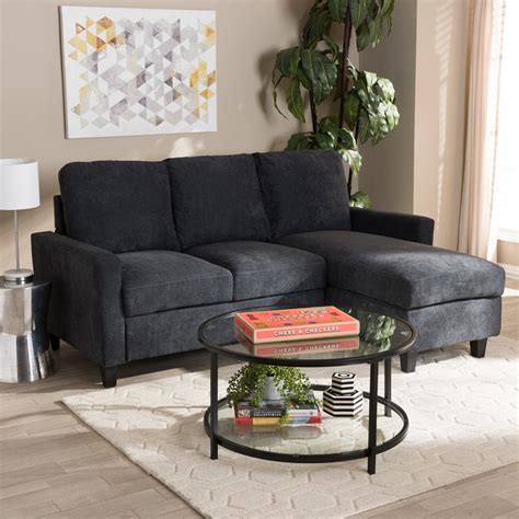 Buy Black Chaise Fabric Gray Reversible Wood Sectional Sofa Wood for 3 Person Online | Skyline Decor