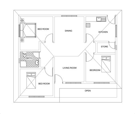 3 Bedroom House Plan Drawing