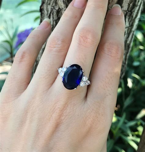 Large Blue Sapphire Oval Engagement Ring Royal Blue Sapphire - Etsy