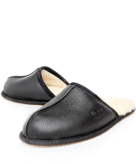 UGG Black Scuff Leather Slippers in Black for Men - Lyst