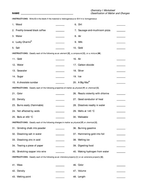 Cool Chemistry 1 Worksheet Classification Of Matter Answer Key 2023