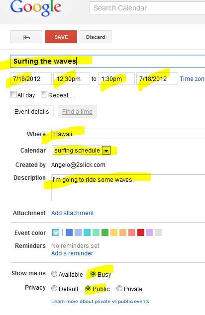 Create Event Google Calendar