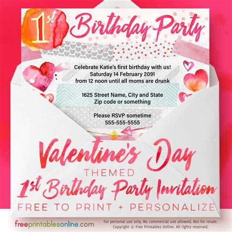 Valentine's Day 1st Birthday Party Invitations - Free Printables Online