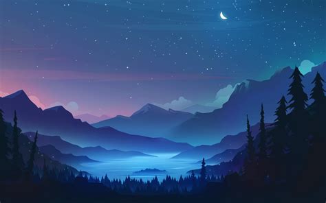 2880x1800 Resolution Starry Landscape 4k Cool Blue Moon Macbook Pro Retina Wallpaper ...