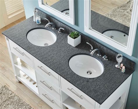 60" Double Sink Bathroom Vanity in White Finish with Polished Textured Surface Granite Top - No ...