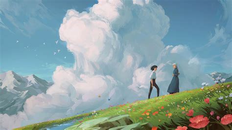 Fond d'écran : Howl's Moving Castle, Studio Ghibli, Art fantastique, des nuages, lumière du jour ...