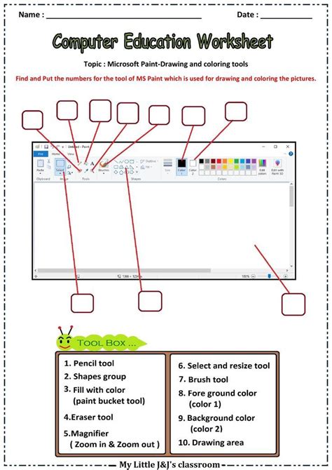 MS paint Computer education worksheet | Computer lessons, Computer education, Computer basics