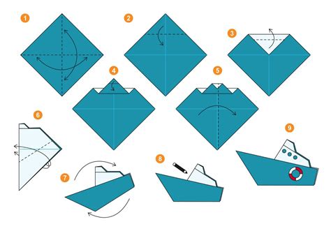 Ship origami scheme tutorial moving model. Origami for kids. Step by step how to make a cute ...