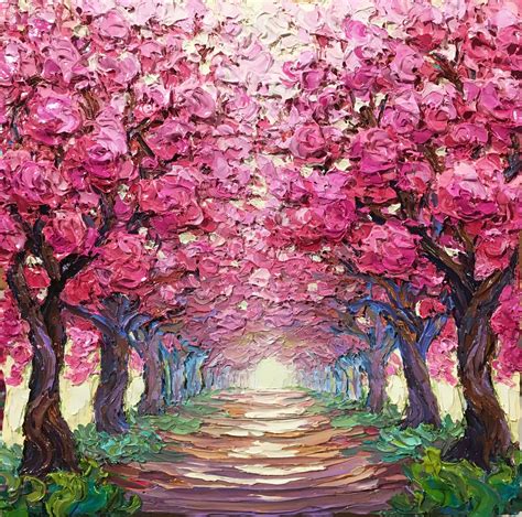 Cherry Blossom Path by Misun Holdorf | Original Oil Painting | Adelman Fine Art Gallery in San ...