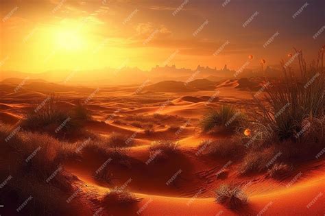 Premium AI Image | A desert scene with a sunset in the background