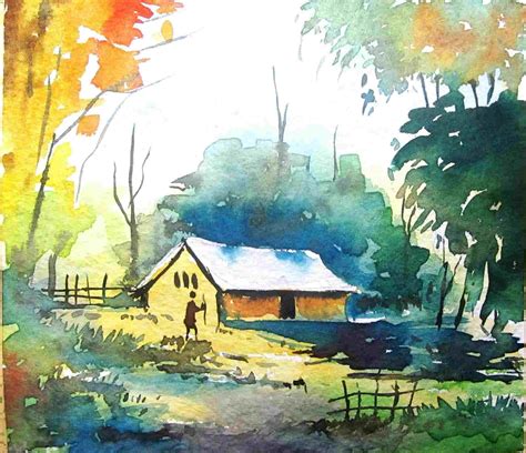 Landscape Drawing With Watercolor at PaintingValley.com | Explore collection of Landscape ...