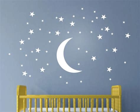 50 Stars And Moon Wall Stickers For Kids Room Creative White Stars Baby Wall Decals Nursery Wall ...