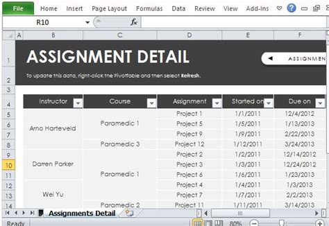 Free Assignment Schedule Tracker for Excel