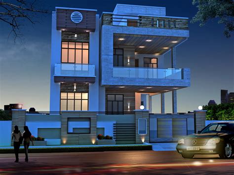 Modern House exterior night view free 3D model | CGTrader